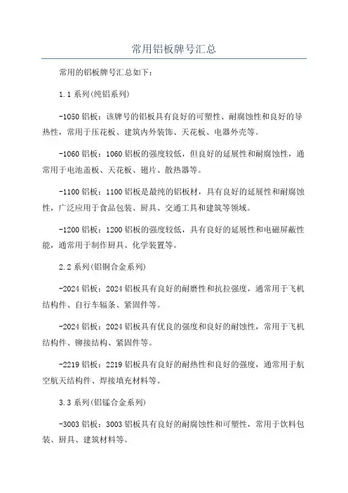 常用铝板牌号汇总