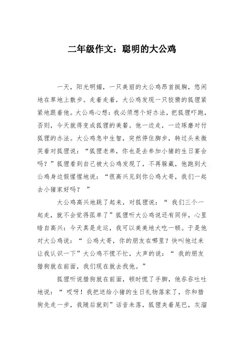 二年级作文：聪明的大公鸡