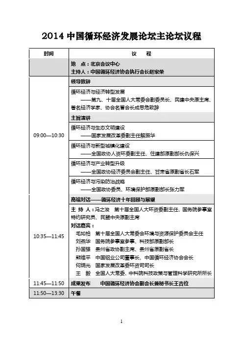 2014中国循环经济发展论坛主论坛议程