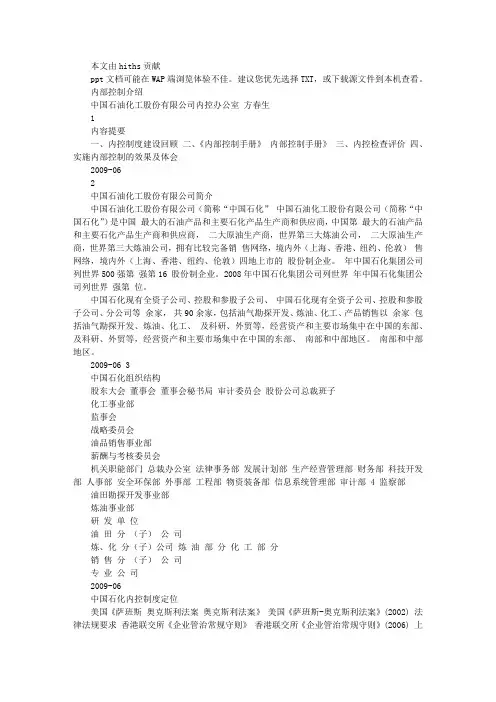 中国石化内部控制介绍