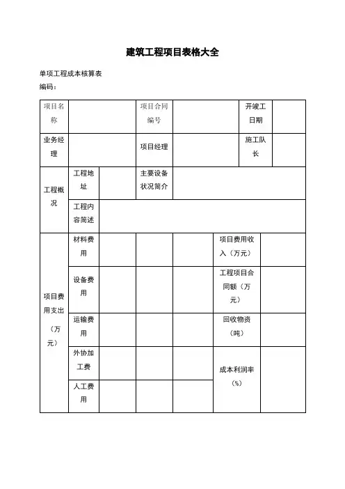 建筑工程项目表格大全