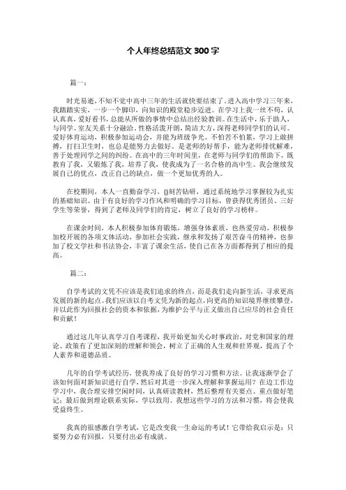 个人年终总结范文300字