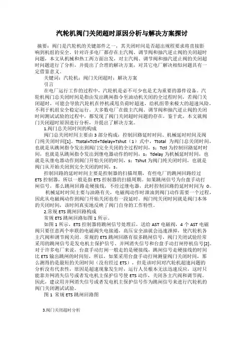 汽轮机阀门关闭超时原因分析与解决方案探讨