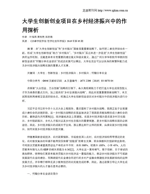 大学生创新创业项目在乡村经济振兴中的作用探析