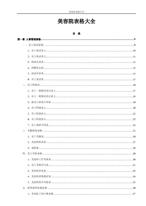 美容院表格大全