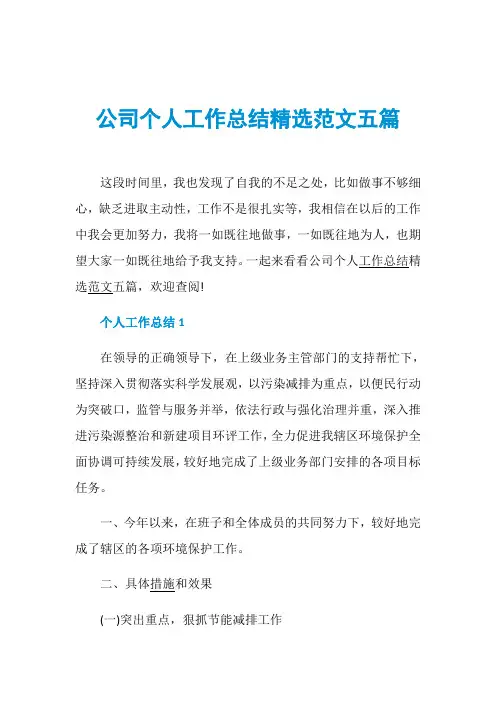 公司个人工作总结精选范文五篇