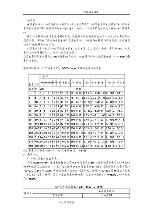 机械制图公差尺寸和查表【范本模板】