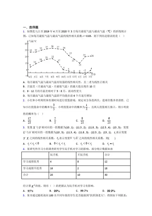 (压轴题)高中数学选修1-2第一章《统计案例》测试(有答案解析)(1)