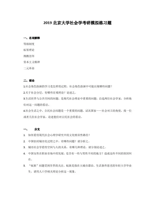 2019北京大学社会学考研模拟练习题