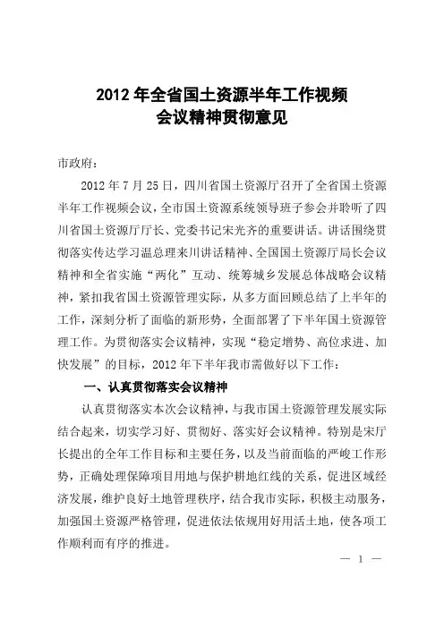 全省半年工作总结会议精神贯彻意见