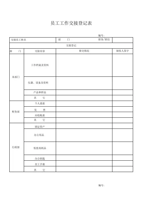 员工交接登记表