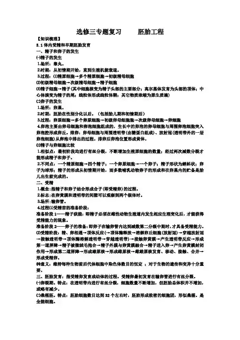 胚胎工程知识点总汇