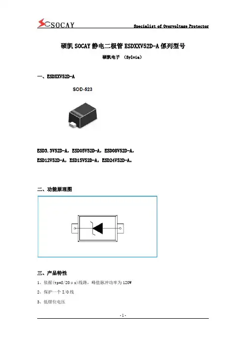 硕凯SOCAY静电二极管ESDXXV52D-A系列型号