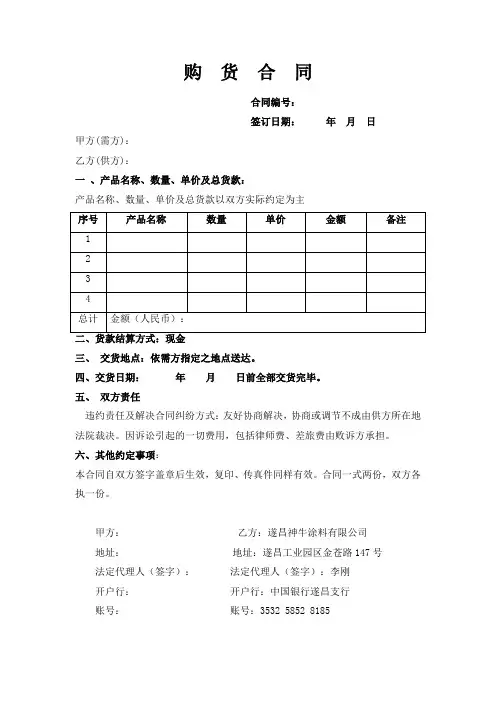 购货合同标准模板