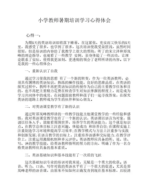 小学教师暑期培训学习心得体会