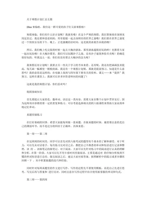 2020年关于寒假计划汇总五篇【精品】