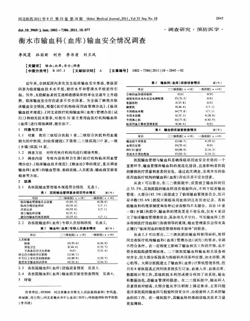 衡水市输血科(血库)输血安全情况调查