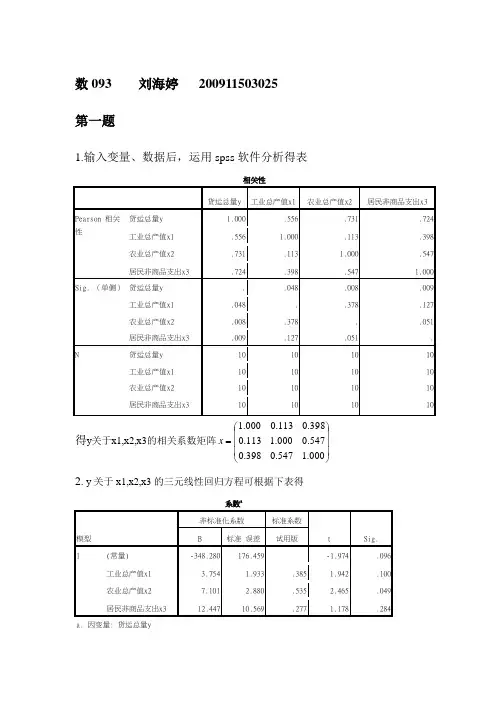 应用回归分析作业例题