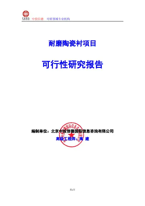 耐磨陶瓷衬项目可行性研究报告编写格式及参考(模板word)