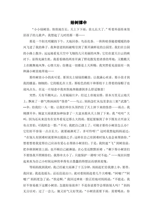作文童年趣事12：给树撑伞