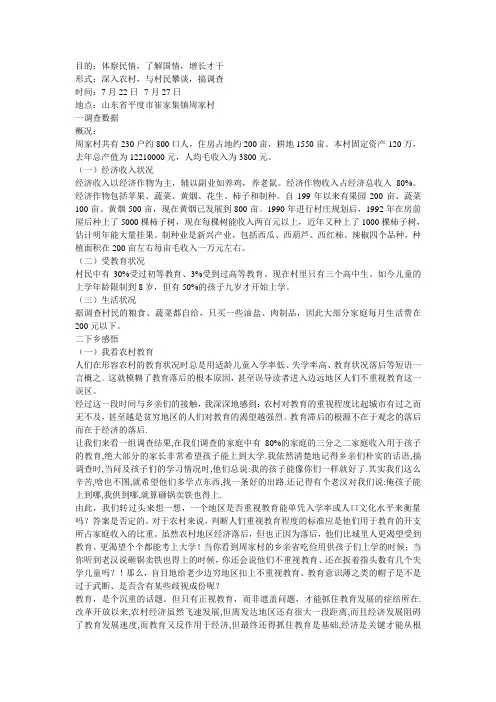 关于农村调查报告