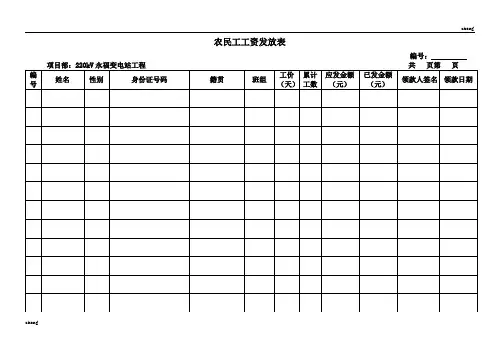 修筑企业农民工工资发放表格式