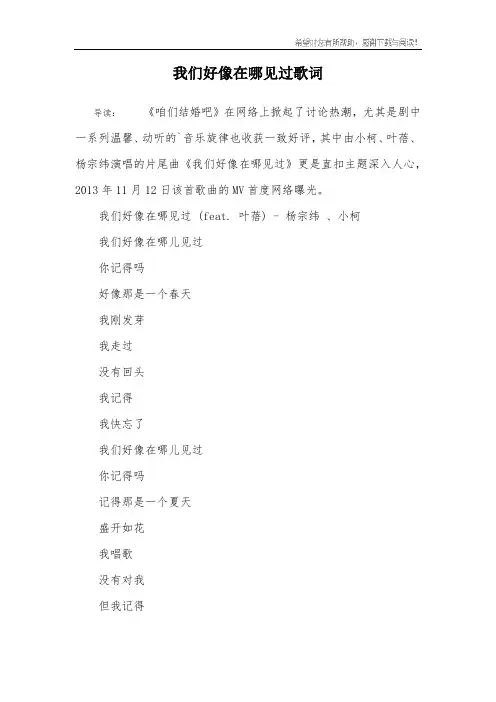 我们好像在哪见过歌词