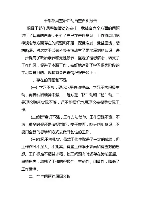 转变作风优化环境集中整治活动自查自纠报告