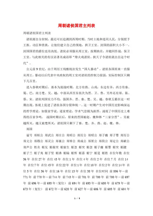 周朝诸侯国君主列表