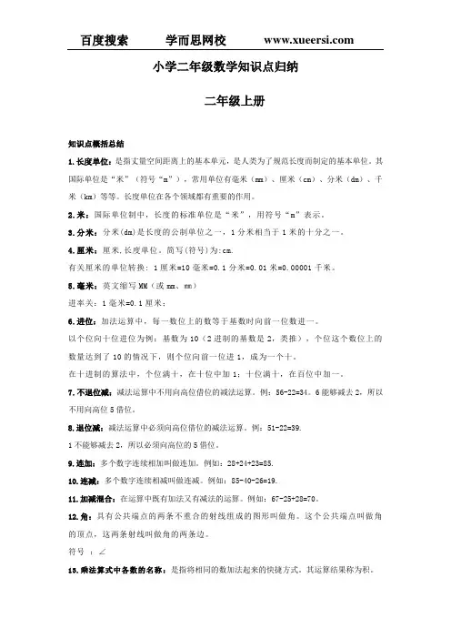 【数学】小学二年级数学知识点归纳 2