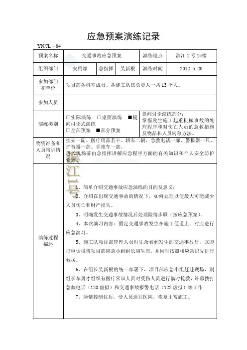 应急预案演练记录-交通事故