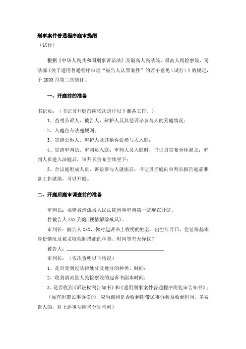 刑事案件庭审提纲