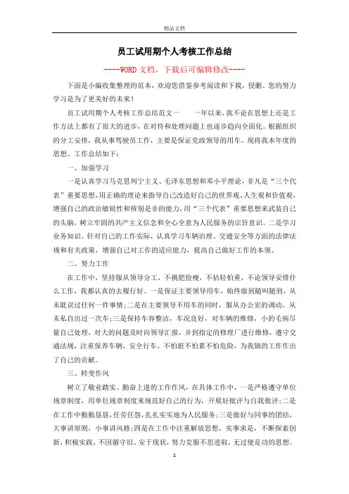 员工试用期个人考核工作总结