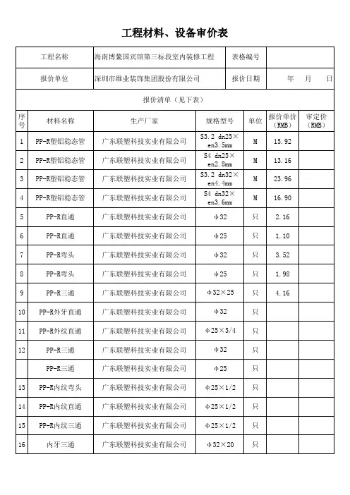 工程材料、设备审价表