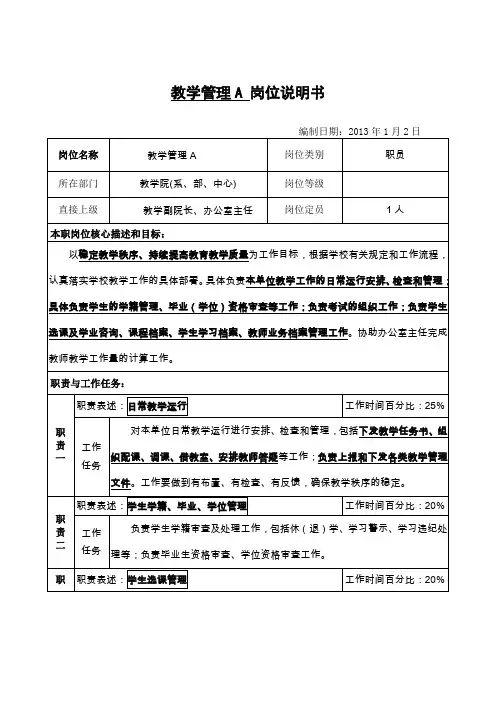 教学管理A 岗位说明书
