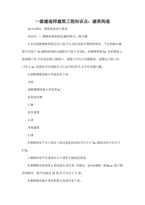 一级建造师建筑工程知识点：建筑构造