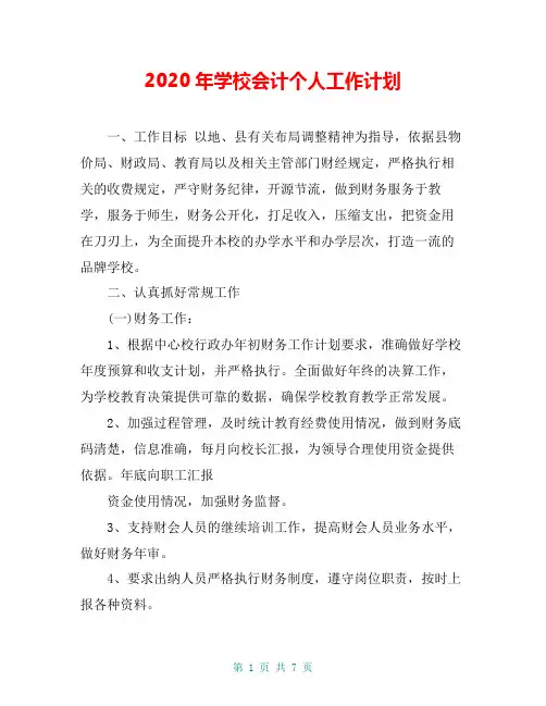 2020年学校会计个人工作计划