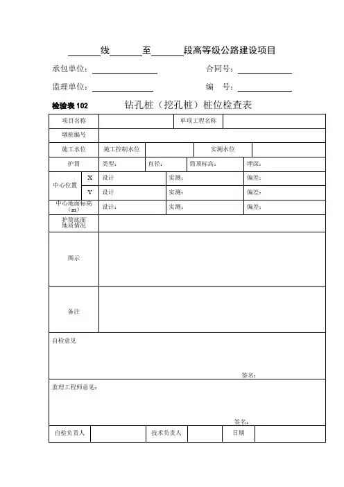钻孔桩(挖孔桩)桩位检查表