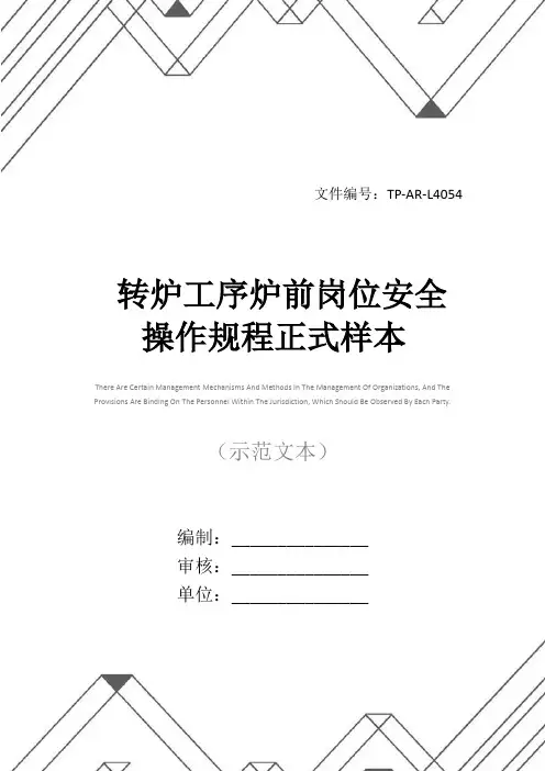 转炉工序炉前岗位安全操作规程正式样本