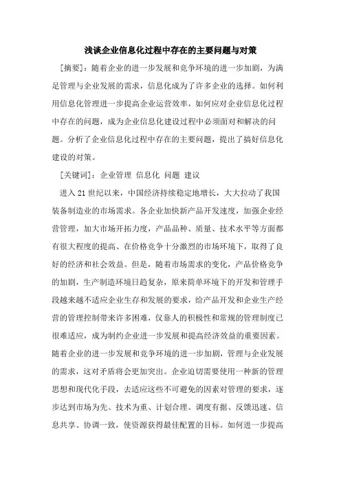 企业信息化过程中存在的主要问题与对策