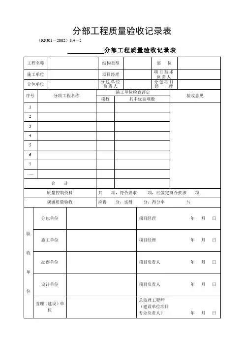 人防分部分项验收记录表