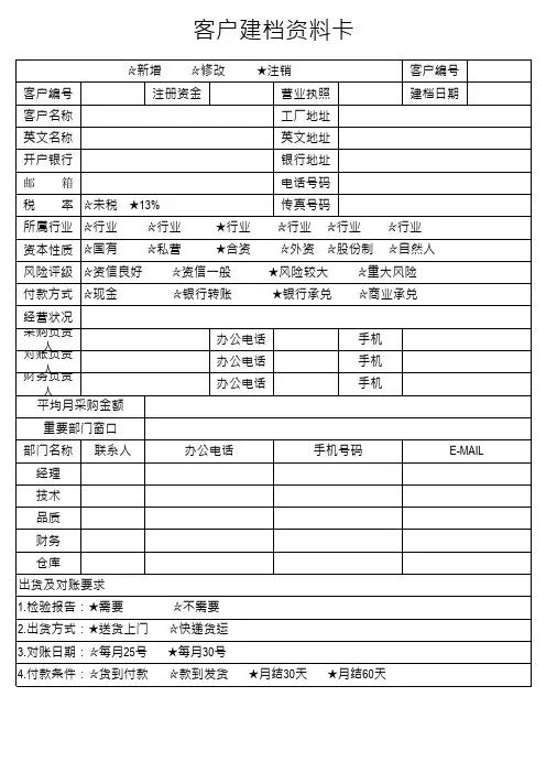 客户建档资料卡