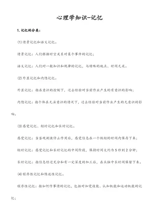 心理学知识 记忆