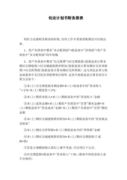 创业计划书财务报表