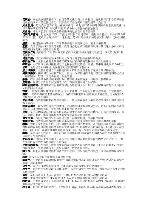长大沉积岩石学考试重点