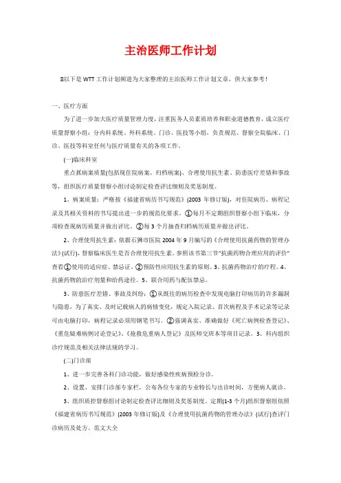 主治医师工作计划