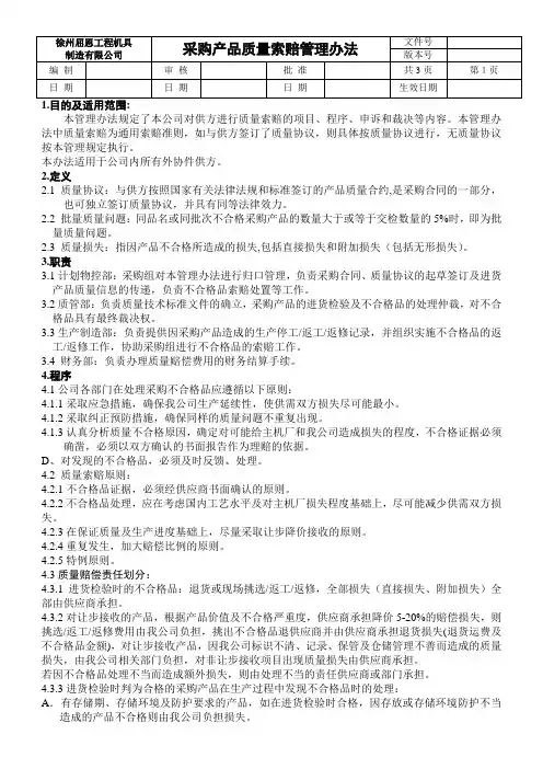 采购产品质量索赔及退货管理