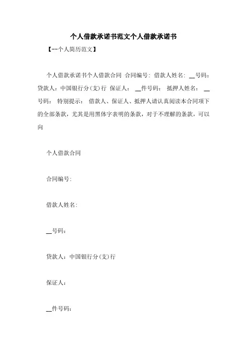 个人借款承诺书范文个人借款承诺书