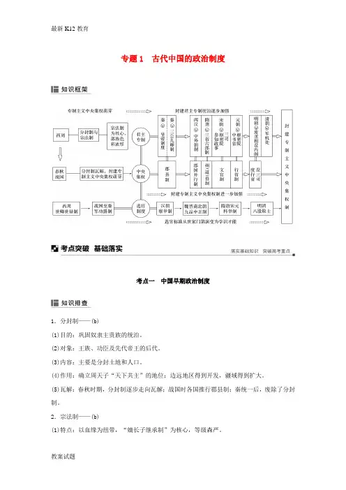 【配套K12】2019版高考历史二轮专题复习板块一古代的中国和世界专题1古代中国的政治制度学案