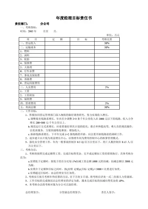 年度部门经理目标责任书